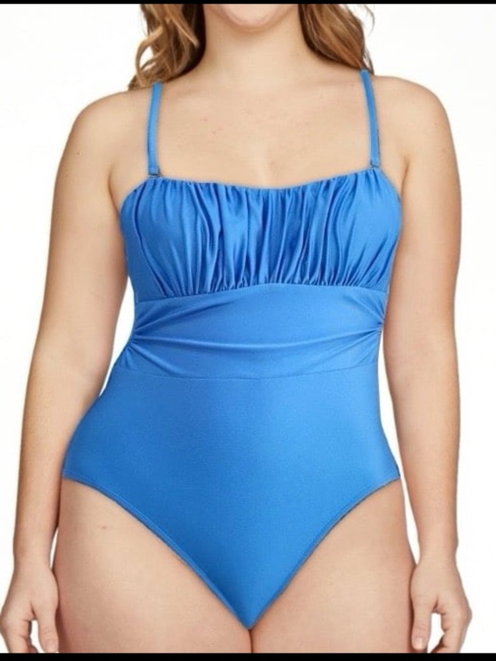 🚘 🆕 Time &Tru Bright Blue Ruched Bust One-Piece Swimsuit with or without stap XL